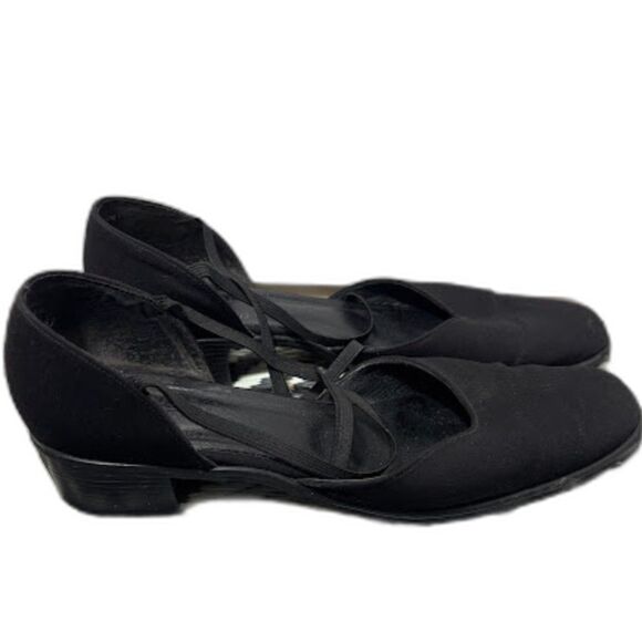 Munro Shoes - Munro American Black Elastic Mary Jane Strap Heel Ballet Strappy Size 9.5 NARROW